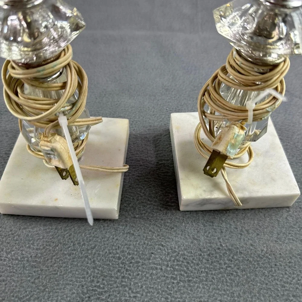 Vintage Clear Glass‎ Marble Base Boudoir Lamp Original Wiring